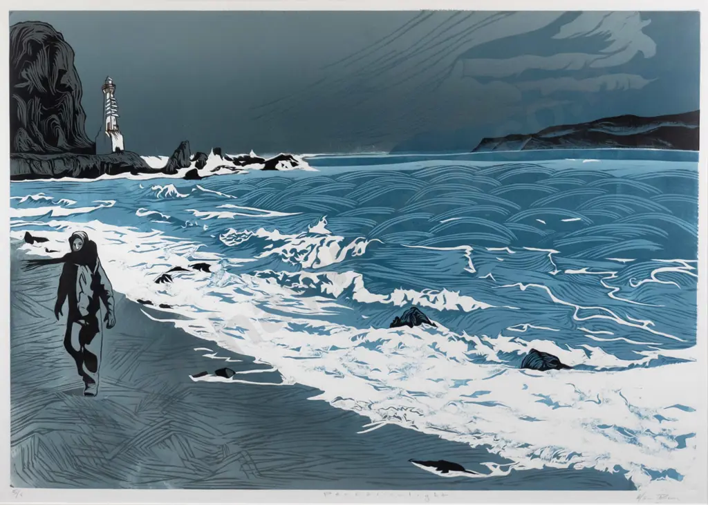Manu Berry - framed woodcut "Pencarrow Light" H-610 W-870 Image 1++