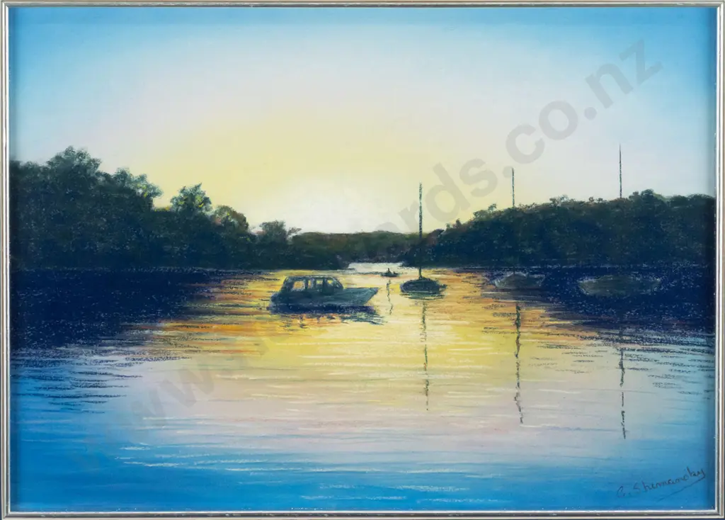 Cathryn Shemansky - framed pastel - boat scene H-290 W-400 Image 1++