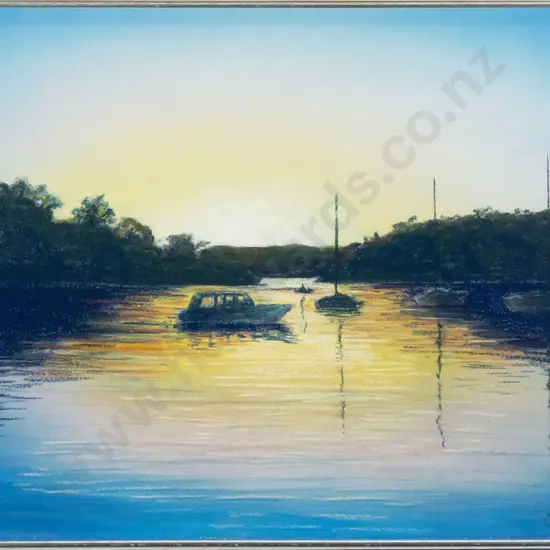 Cathryn Shemansky - framed pastel - boat scene H-290 W-400