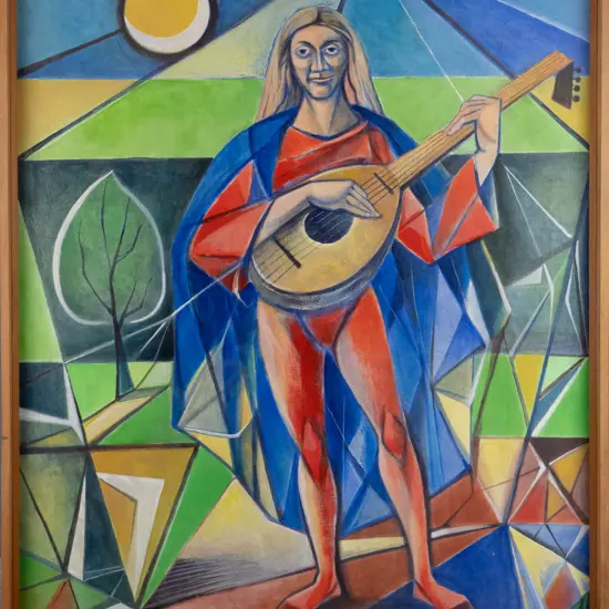 Rona Dyer - framed acrylic - musician H-1120 W-850