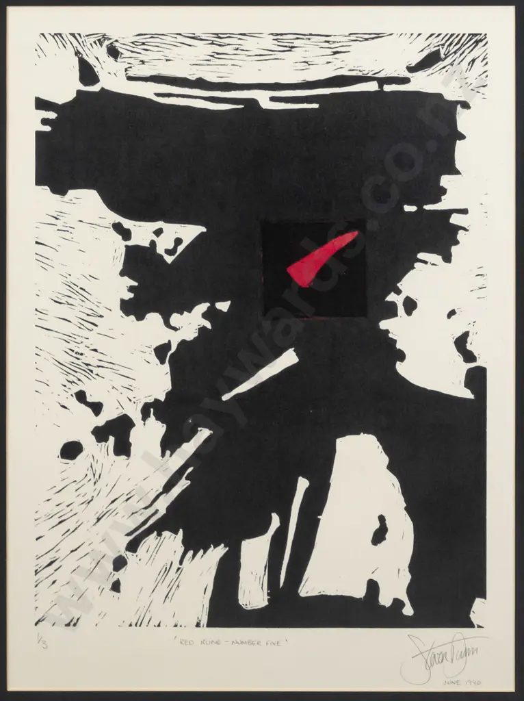 illegible signature 1990  - framed ltd edition print 1/3 "Red Kline - Number Eight" H-510 W-380 (slight foxing) Image 1++