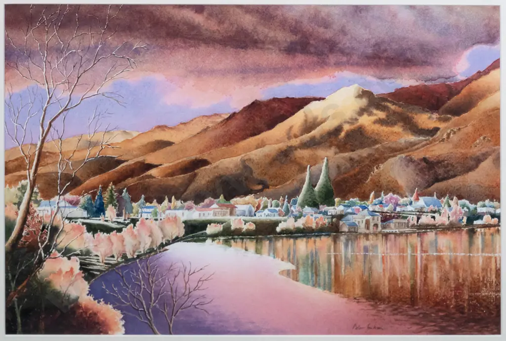 Peter Jackson - framed watercolour - lake scene  H-350 W-510 Image 1++