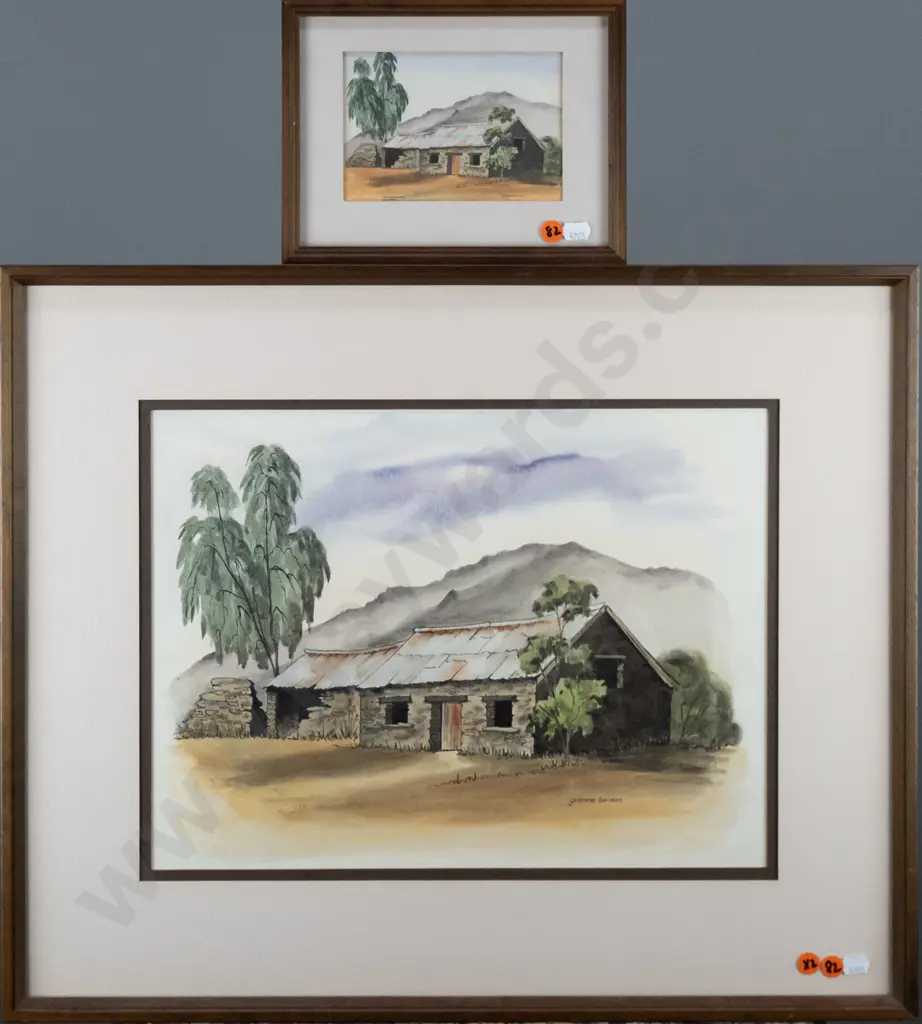 Yvonne Benson - framed ink and watercolour "James Reid's Stable, Arrowtown" H-292 W-380 Image 1++