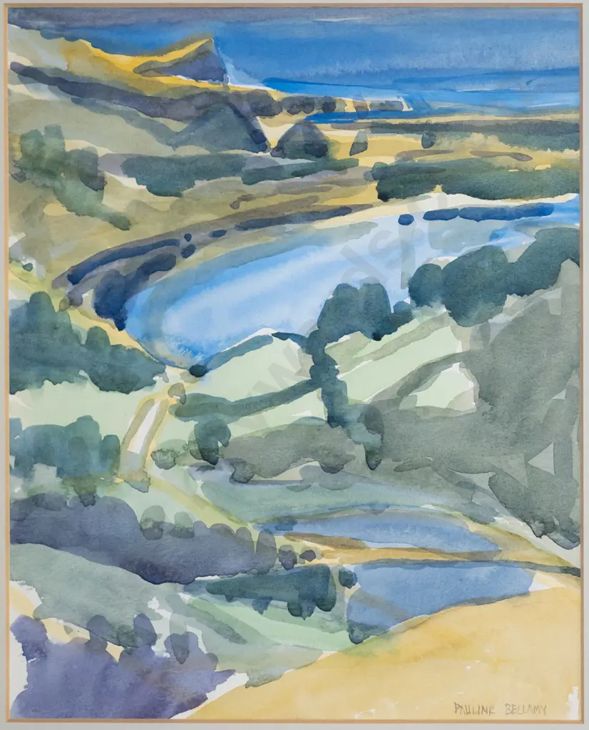 Pauline Bellamy - framed watercolour - inlet view H-240 W-200 Image 1++