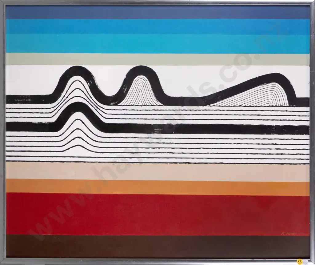 Kay Hunter 1987 - framed acrylic "Linear Study" H-595 W-730 Image 1++