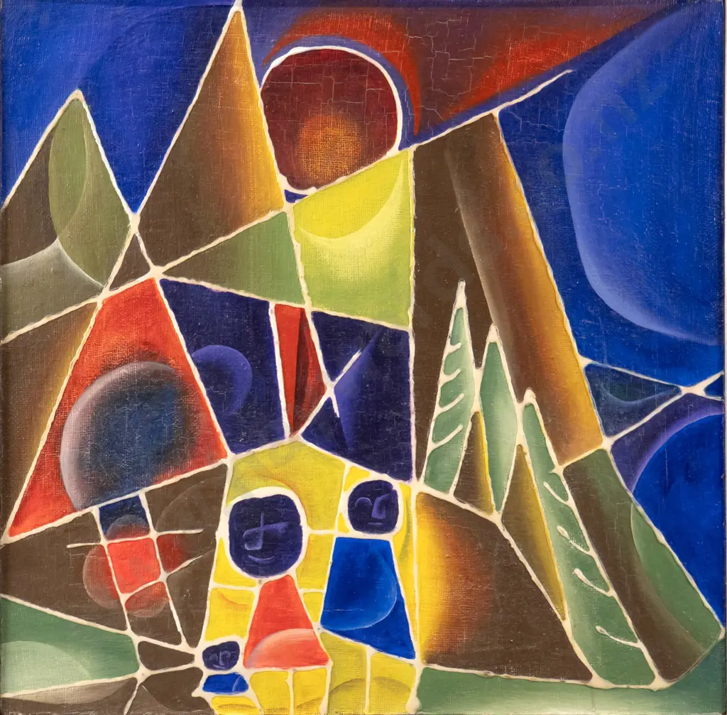 Peter Scott - framed oil - abstract H-930 W-930 (slight aging to paint) Image 1++