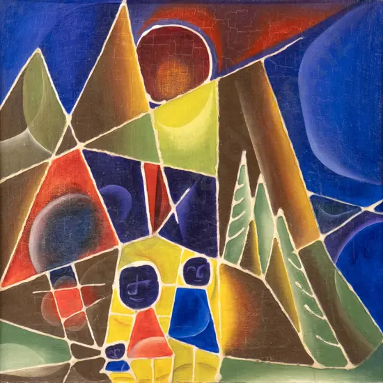 Peter Scott - framed oil - abstract H-930 W-930 (slight aging to paint)