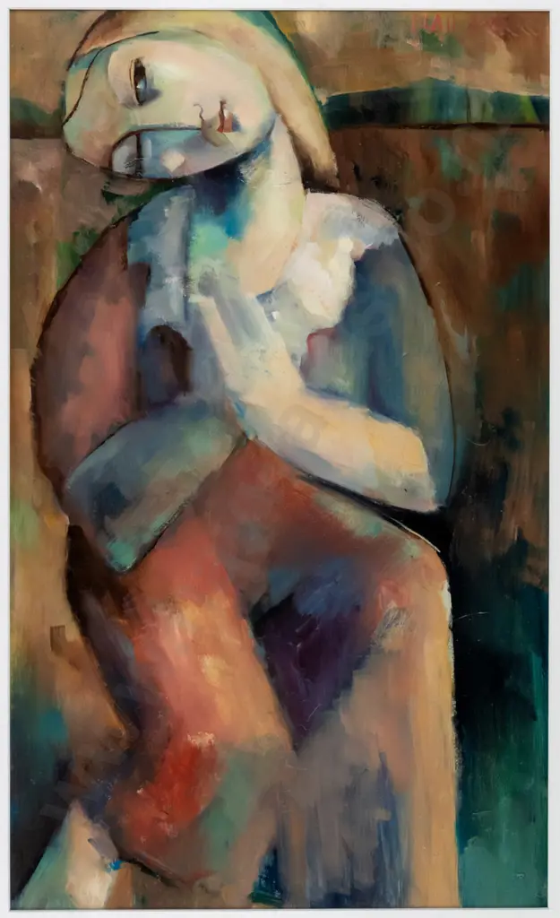 Suzy Platt 2000 - framed oil "Praying Woman" H-480 W-290 (slight foxing to mat) Image 1++