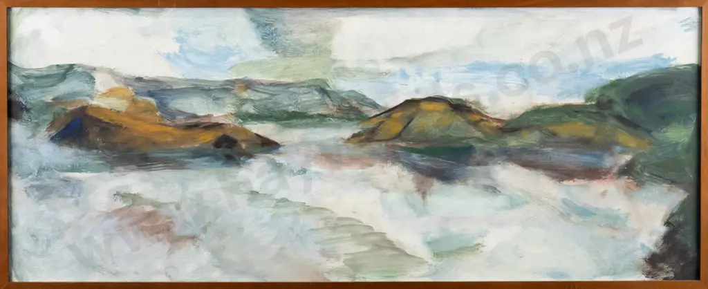 Anna Caselberg - framed oil on board - Otago Harbour H-270 W-680 Image 1++