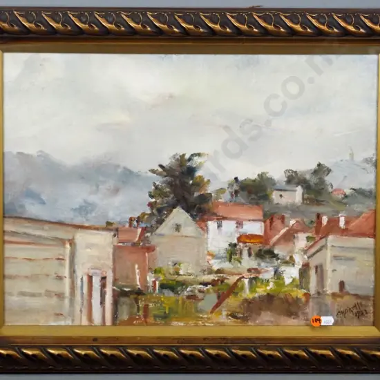 Alfred Henry O'Keefe 1933 - framed oil - Misty Morning, Mt Cargill H-350 W-480 (very slight foxing)