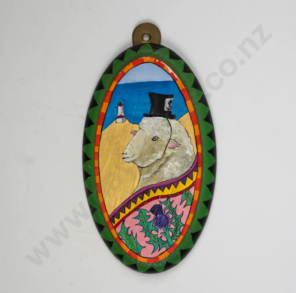 Nicola Jackson 2007 - small mixed media on wood - sheep and thistle H-110 W-65 Image 1++