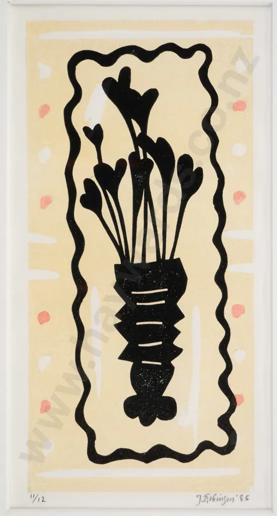 John Robinson '85 - framed linocut 11/12 - vase of flowers H-220 W-100 Image 1++