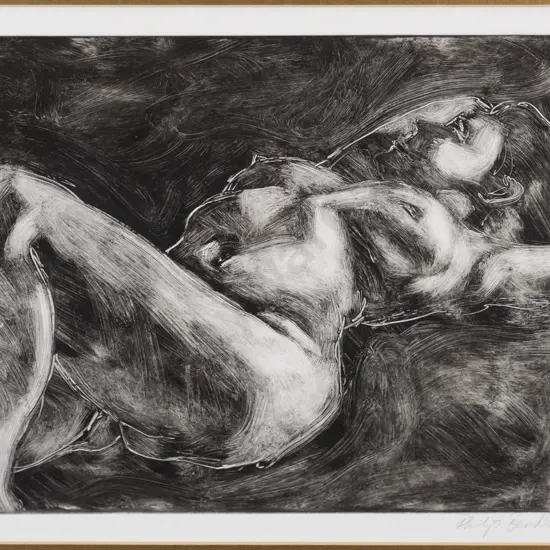 Philip Beadle - framed etching - nude H-220 W-380
