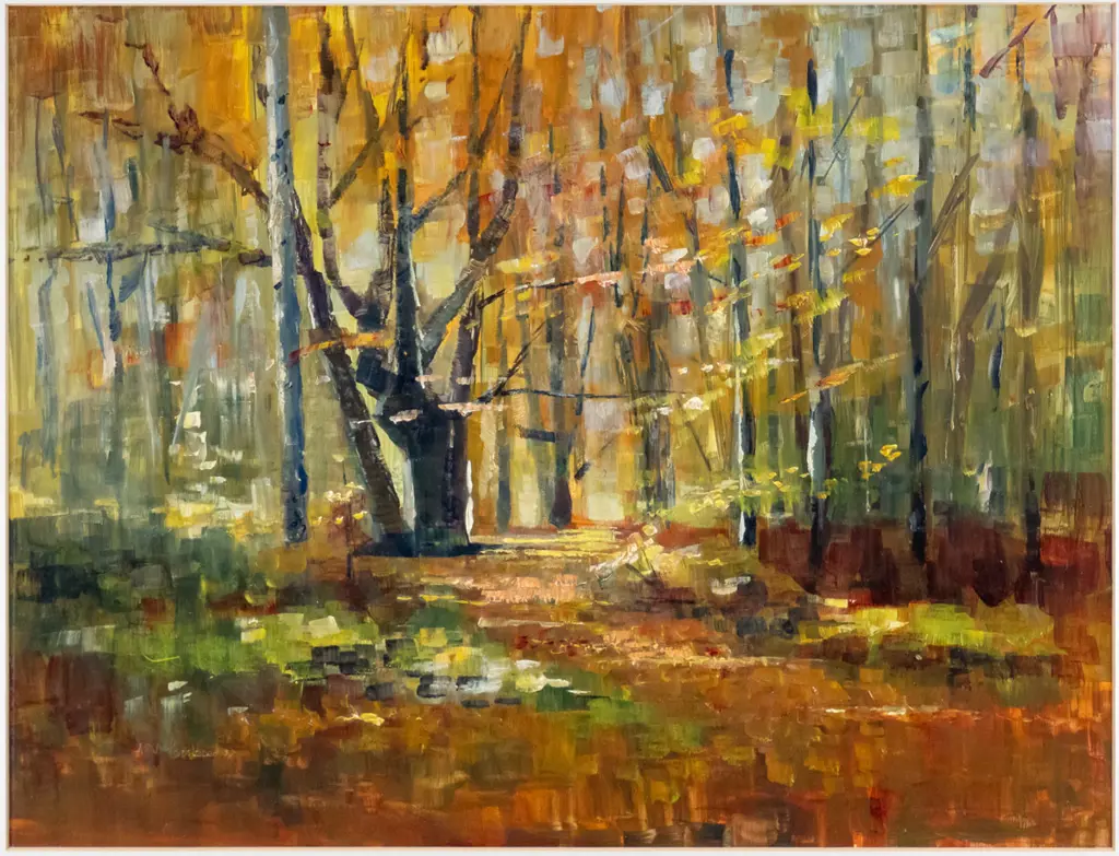 illegible signature - framed oil - trees H-350 W-450 Image 1++