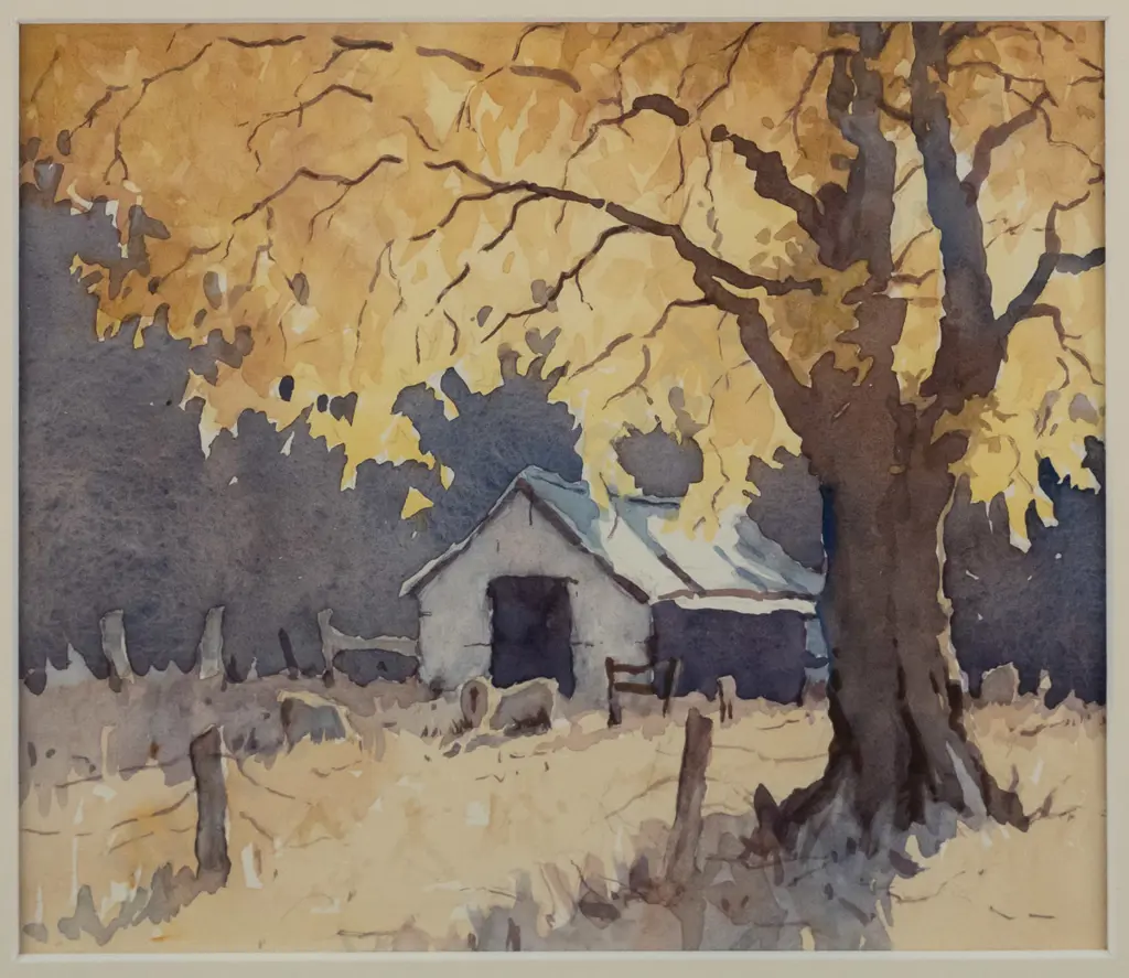 Brian Halliday - framed watercolour - country scene H-165 W-190 Image 1++