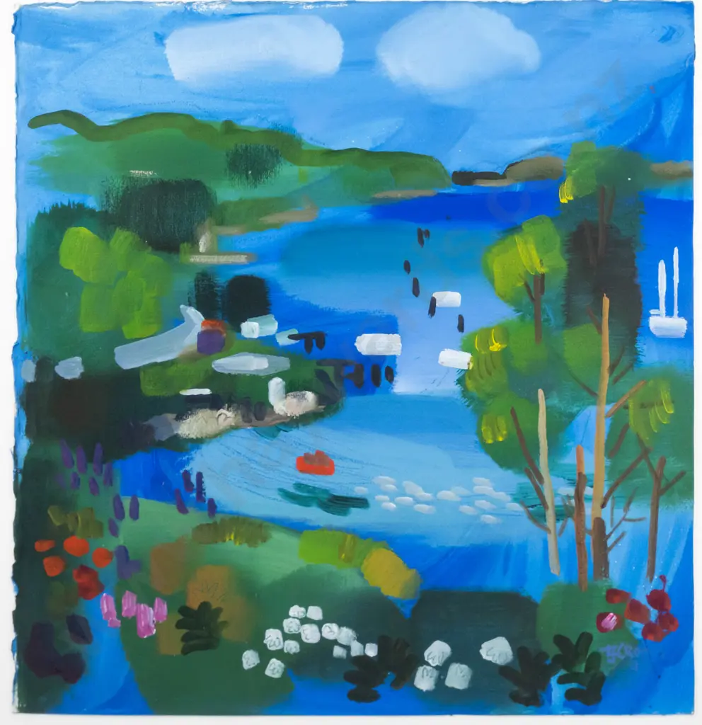Lindsay Crooks '92 - framed watercolour - water scene H-490 W-470 Image 1++