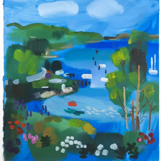 Lindsay Crooks '92 - framed watercolour - water scene H-490 W-470