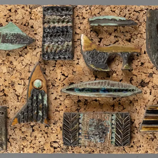 Barbara Hockehull '69 - pottery on cork H-320 W-920