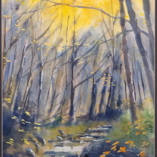 Philip Beadle '95 - framed watercolour "Bush Creek, Arrowtown" H-510 W-350
