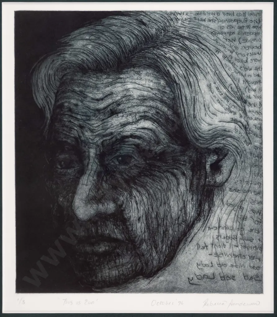 Rebecca Henderson October '96 - framed etching 1/3 "This is Eva"  H-240 W-210 Image 1++