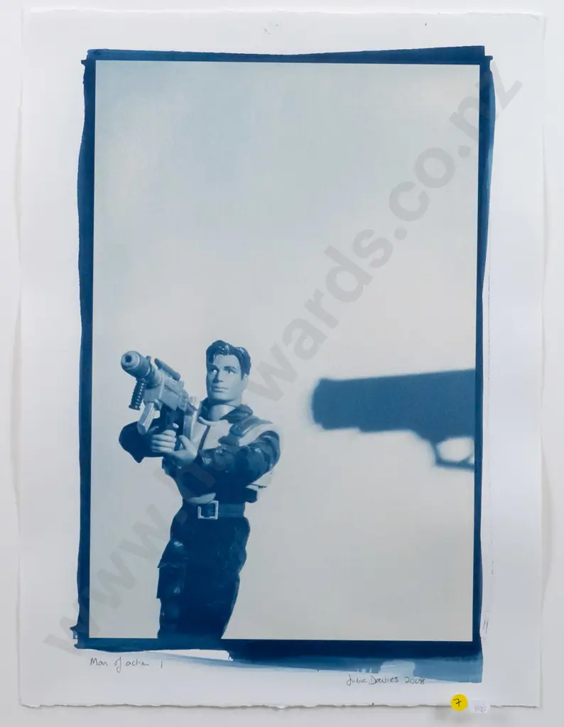 Julia Davies 2008 - framed cyanotype "Man of action" H-510 W-350 Image 1++