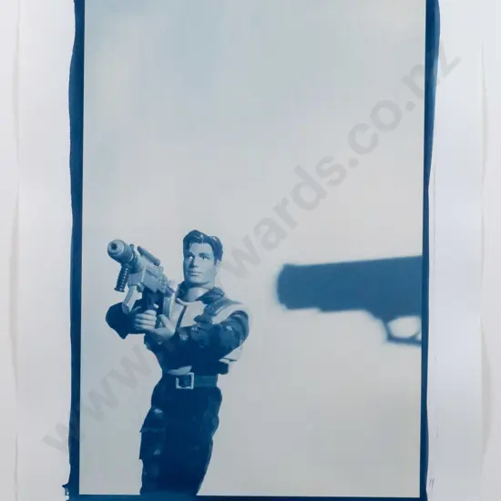 Julia Davies 2008 - framed cyanotype "Man of action" H-510 W-350
