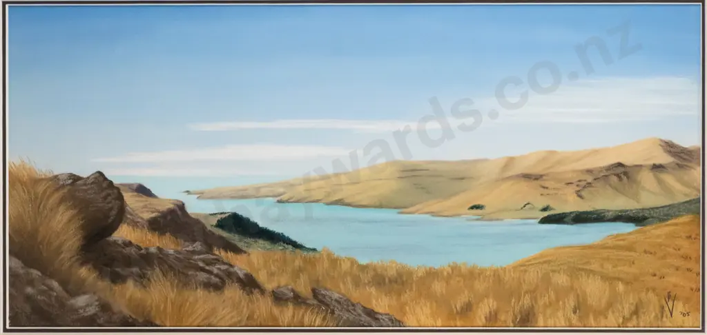 Brenda Visser - framed pastel "Lyttleton Harbour"  H-210 W-450 Image 1++