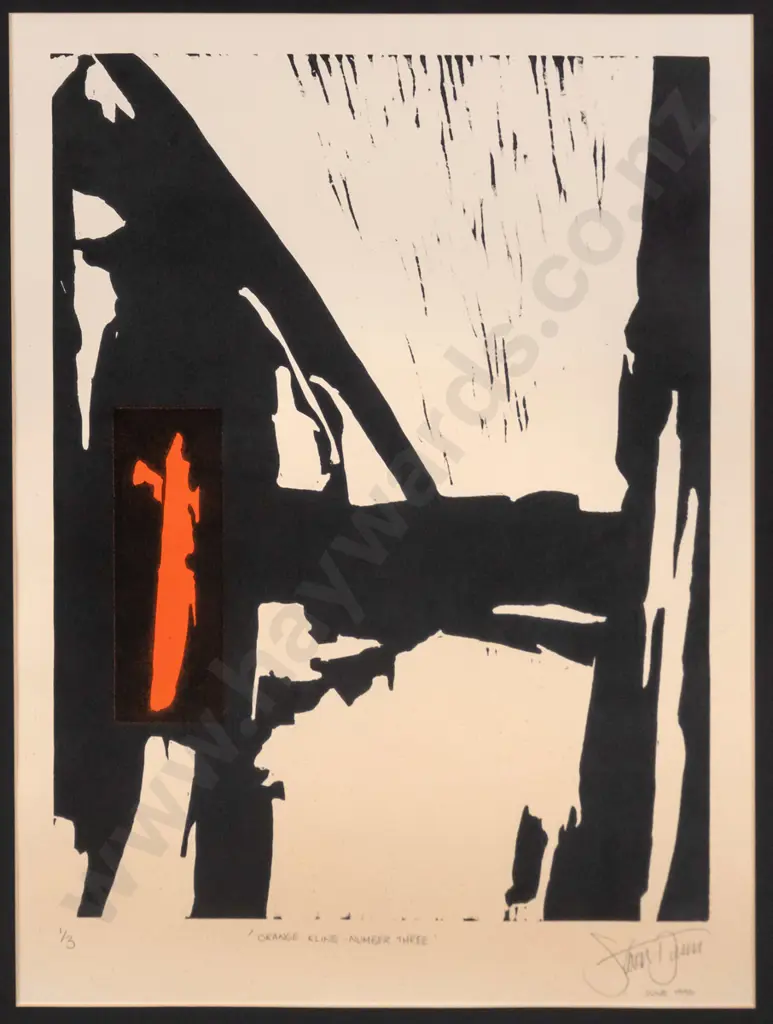 illegible signature 1990 - framed ltd edition print 1/3 " Orange Kline - Number Three" H-510 W-380 (slight foxing) Image 1++