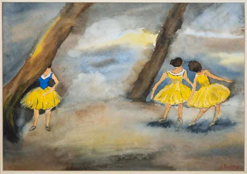 Shirley Lindsay - framed watercolour "Ballet Tete a Tete" H-270 W-380 Image 1++