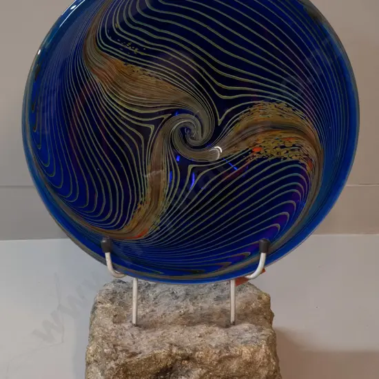 Gerry Reilly 1995 - studio art glass platter mounted on West Coast greywacke base Total H-510 W-385