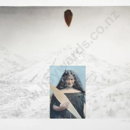 John Mitchell 2006 - unframed mixed media - portrait with landscape background H-850 W-390