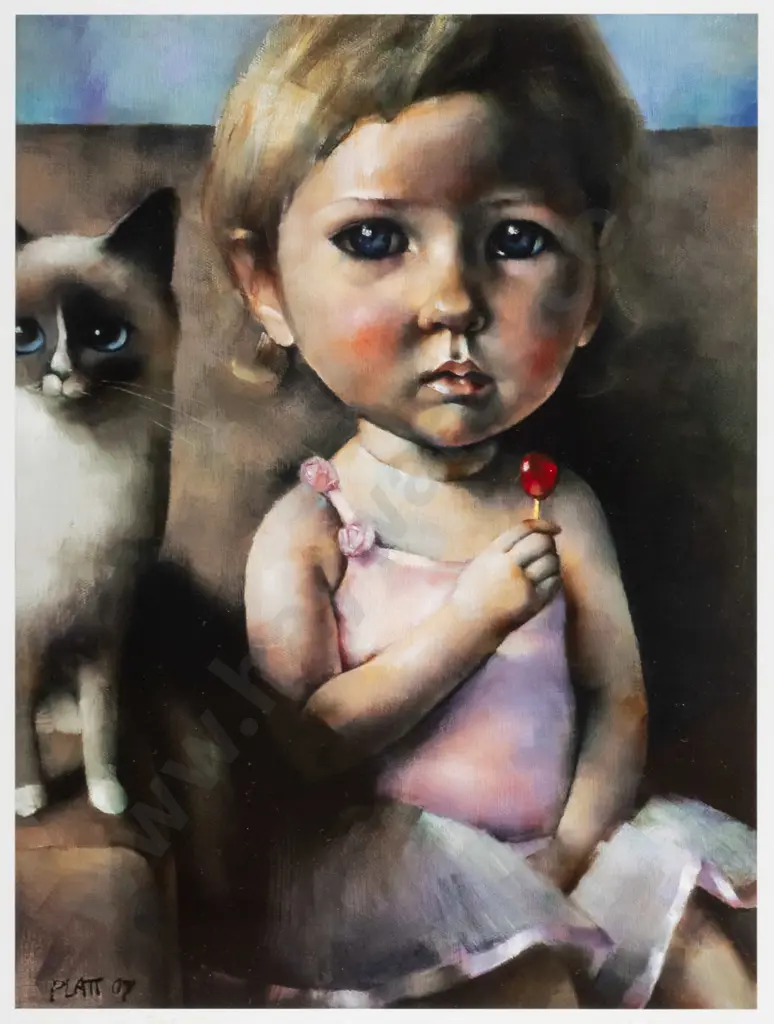framed Suzy Platt ltd edition print 43/50 - girl and cat H-370 W-270 Image 1++