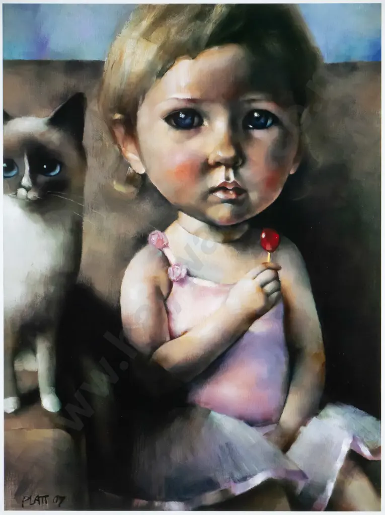 framed Suzy Platt ltd edition print 43/50 - girl and cat H-370 W-270 Image 1++