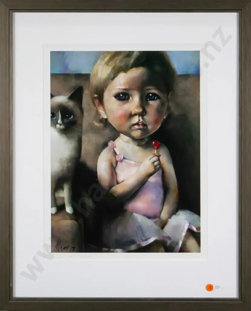 framed Suzy Platt ltd edition print 43/50 - girl and cat H-370 W-270 Image 1++