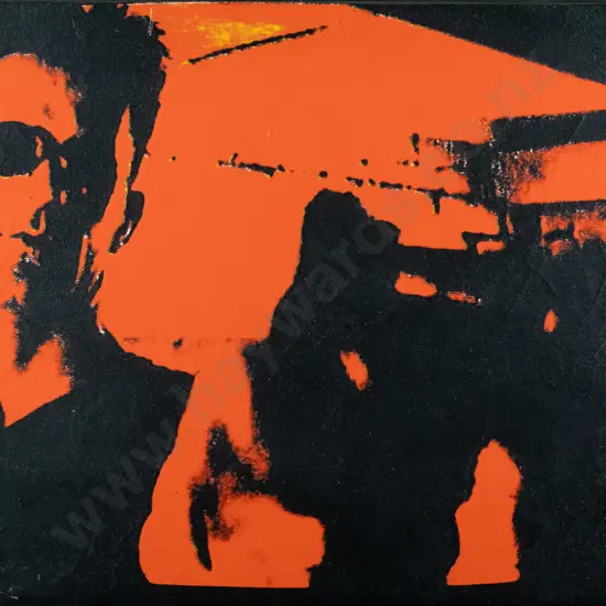 Bruce Mahalski 1996 - boxed acrylic on canvas "Johnny Payne with a gun, Auckland '88" H-380 W-500 (cracks to  paint)