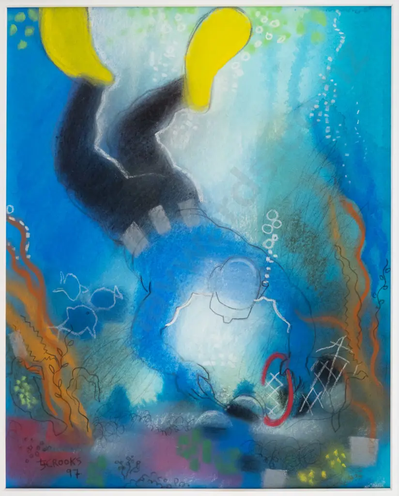 Lindsay Crooks '97 - framed mixed media - snorkelling H-255 W-210 Image 1++