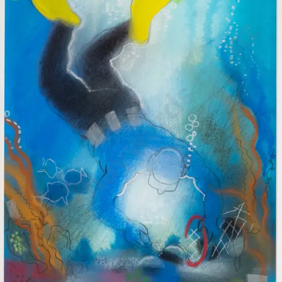 Lindsay Crooks '97 - framed mixed media - snorkelling H-255 W-210