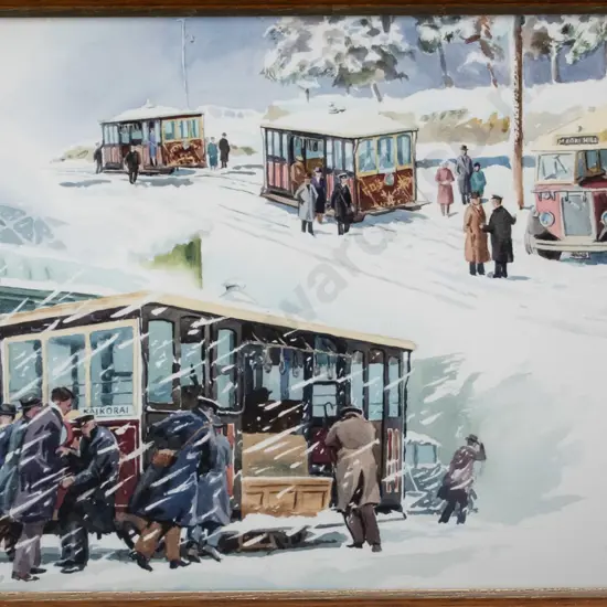 Don McAra - framed watercolour - Dunedin snow scene H-190 W-290