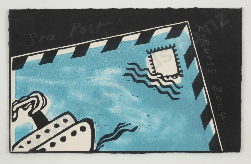 Katy Buess 2004 - framed wood cut "Sea Post" H-125 W-180 Image 1++