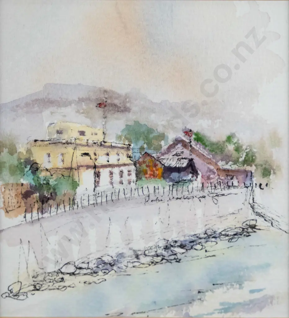 R Mackenzie Green - framed pen/wash "St Clair Esplanade" H-140 W-135 Image 1++