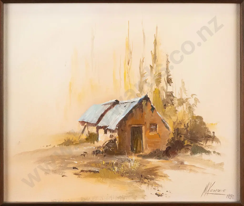 Charles D McKenzie 1980 - framed oil "Lye Bow's Huts" H-245 W-290 Image 1++