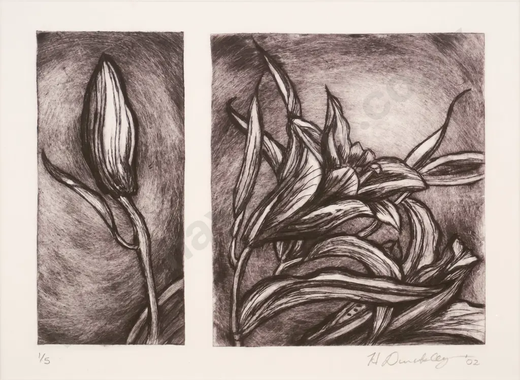Heather Dunkley '02 - mounted print 1/2 - flowers H-140 W-180 Image 1++