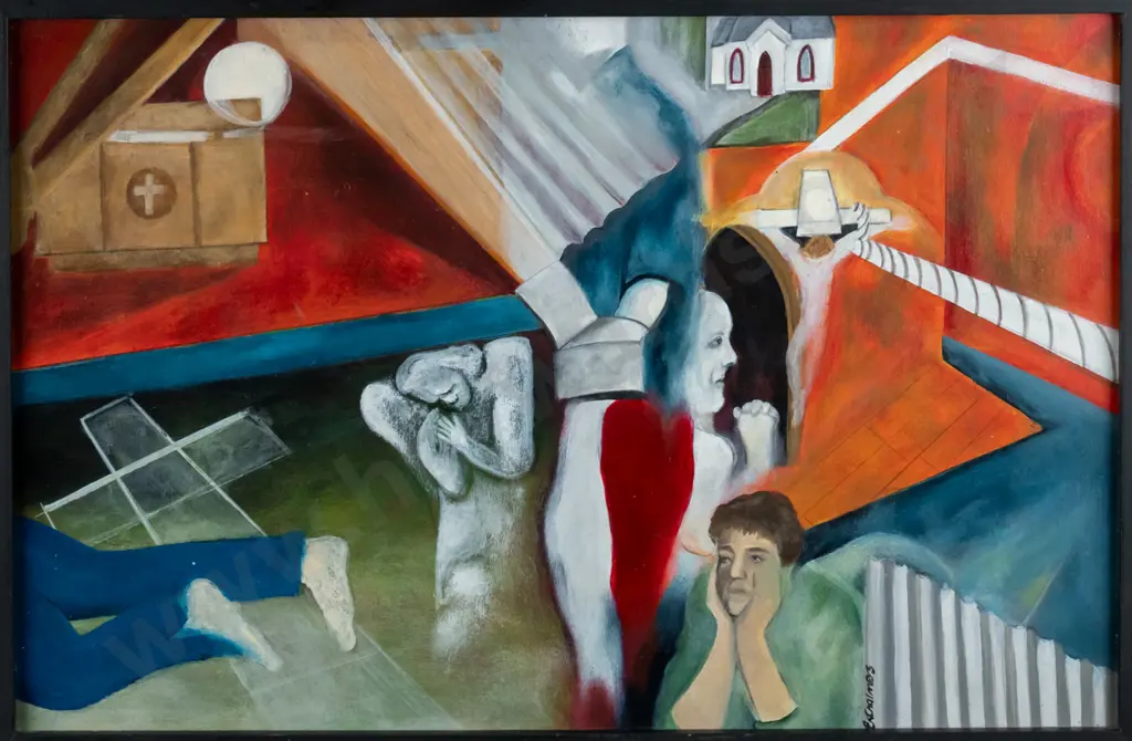 (E.K.?) Chalmers - framed oil on board - religious scene H-240 W-365 Image 1++