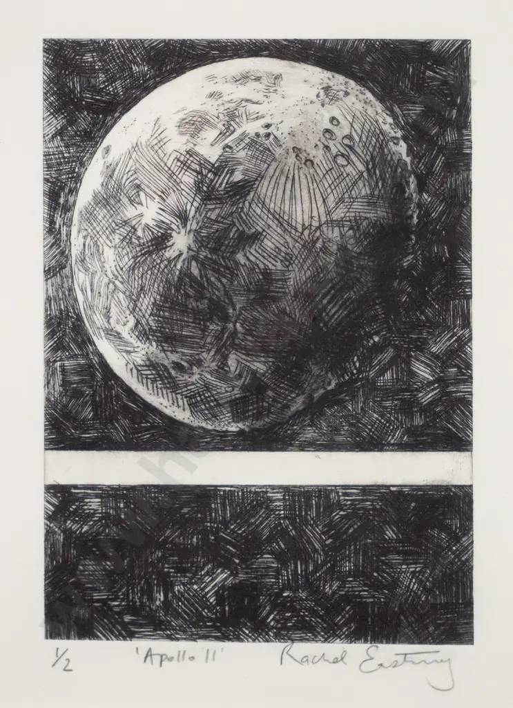 illegible signature - framed etching 1/2 "Apollo II" Image 1++