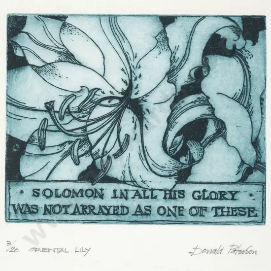 Donald Paterson - framed etching 3/20 "Oriental Lily" H-130 W-150