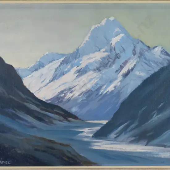 Fred O'Neill - framed oil "Sunrise on Mount Cook" H-350 W-440