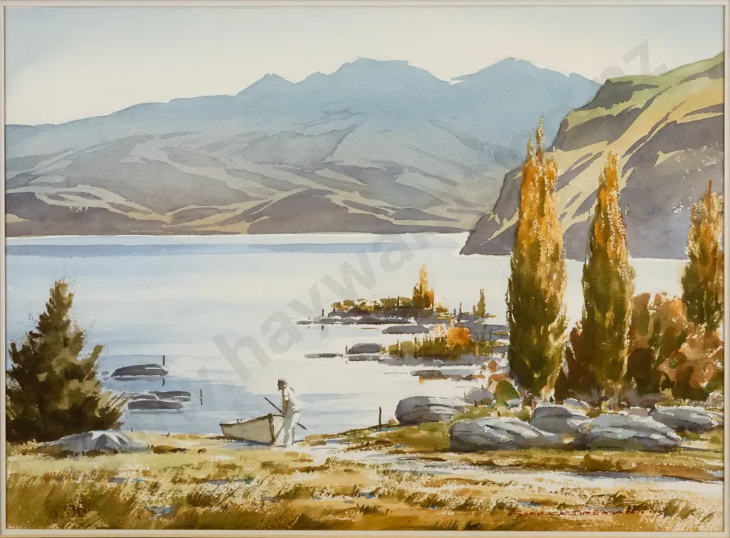 Garrick Tremain '93 - framed watercolour "Lake Wanaka" H-270 W-370 Image 1++