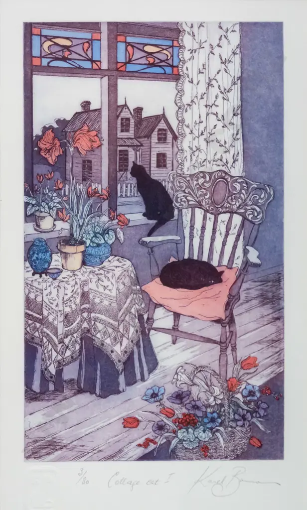 Karel Burrows - framed ltd edition print 3/80 "Cottage Cat I" H-400 W-240 Image 1++