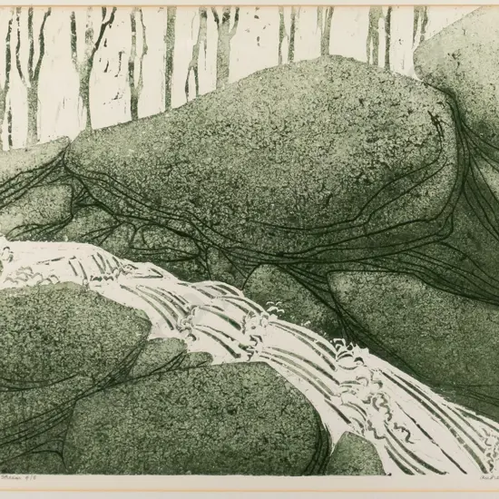 Audrey Bascand - framed ltd edition print 4/8 "Boulder Stream" H-310 W-380