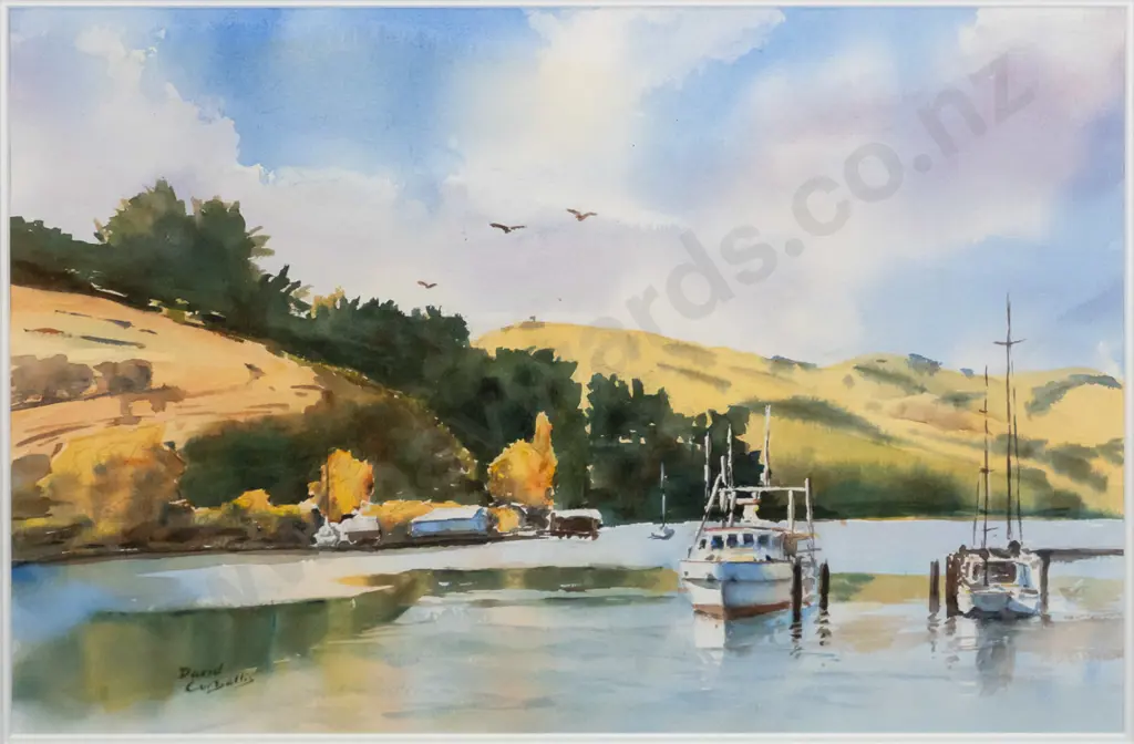David Corballis - framed watercolour - harbour scene H-360 W-530 Image 1++